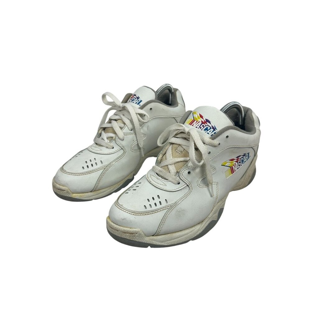 Fastlane NASCAR Men’s White Athletic Shoes Size 8.5 Lace-Up Casual Sneakers